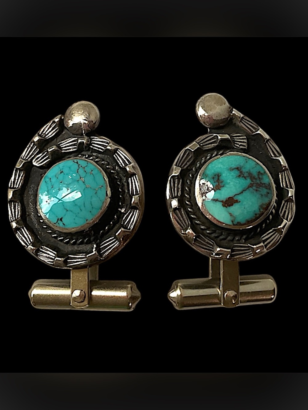 Vintage Sterling Turquoise Native American CuffLinks